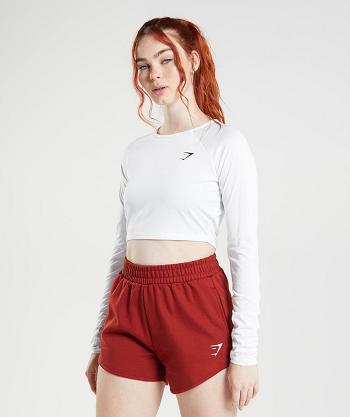 Gymshark Training Long Sleeve Ženske Ošišane Majice Bijele | HR 3671KOR